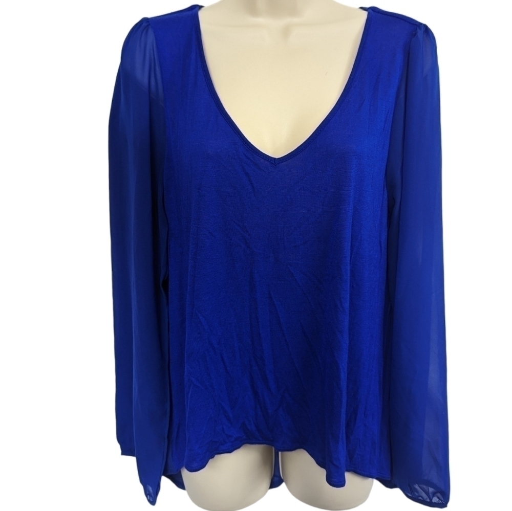 Fate V Neck Sheer Back and Sleeves Top Sz M
